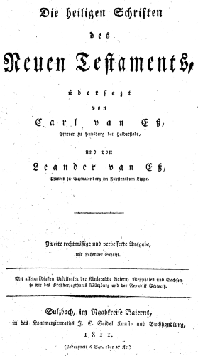 Neues Testament übersetzt von Karl und Leander van Eß